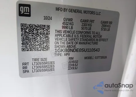 2025 GMC Hummer Ev Suv 2X E4Wd z USA, uszkodzony, nr VIN 1GKB0NDE0SU110543